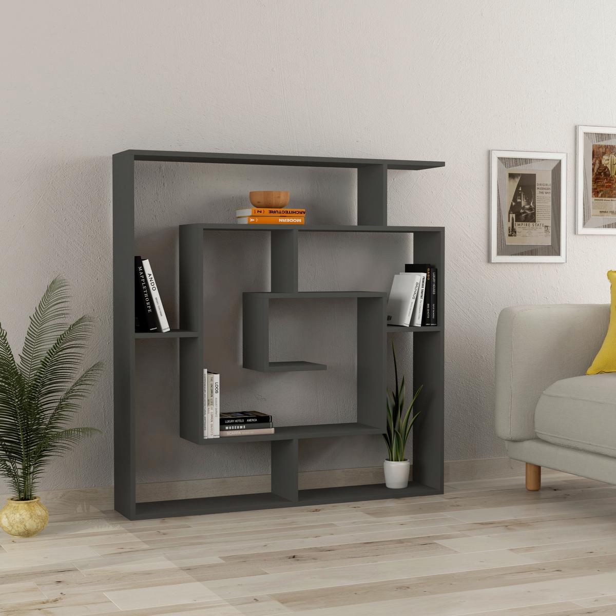 Bücherregal Labirent ca. 125x129x22 cm Anthrazit - Anthrazit, Design, Holzwerkstoff (125/129/22cm) - Livetastic
