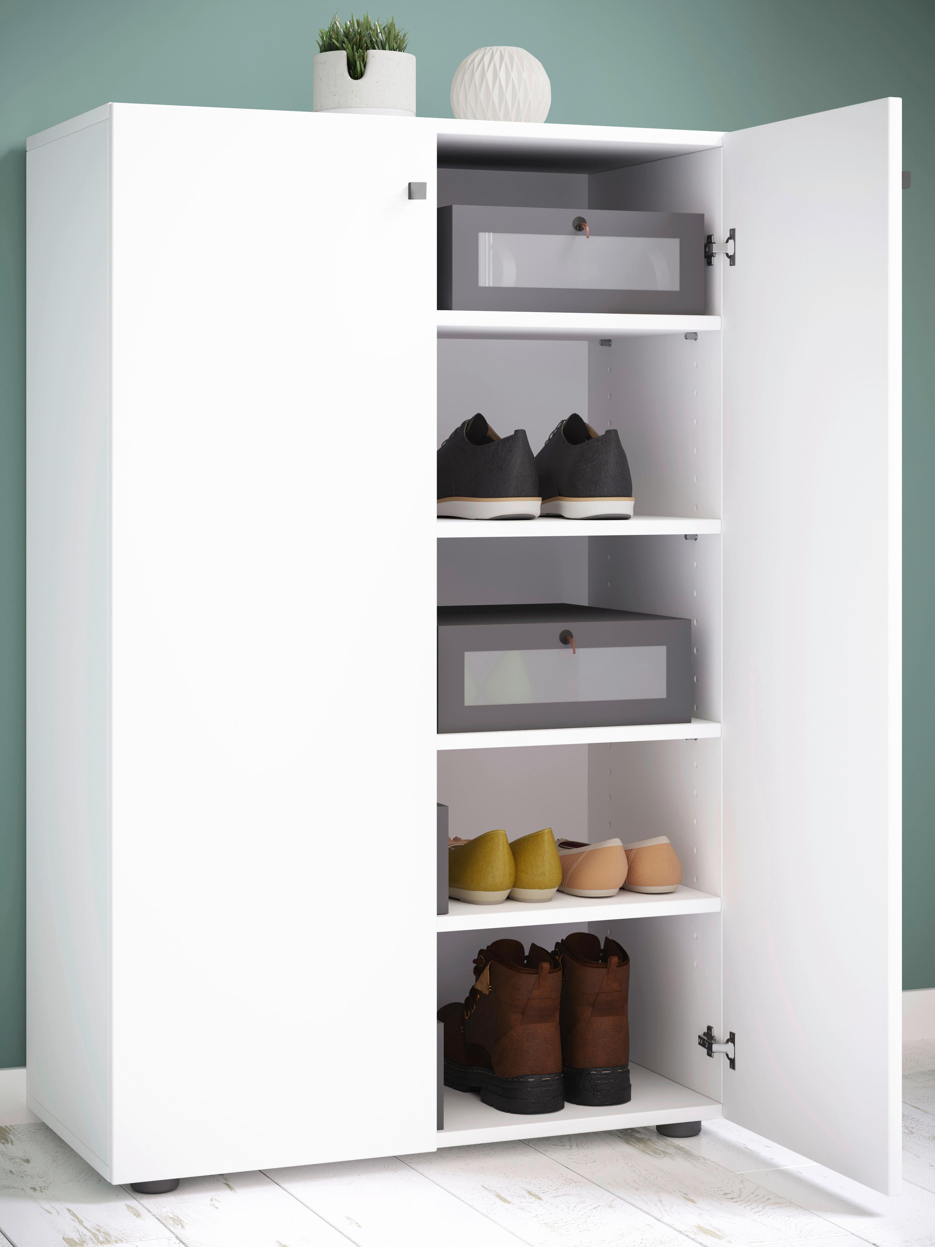 Schuhschrank LONA Weiß ca. 70x110x39cm - Silberfarben/Schwarz, Design, Holzwerkstoff/Kunststoff (70/110/39cm) - MID.YOU