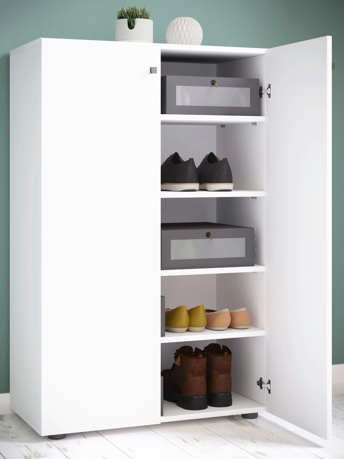 Schuhschrank LONA Weiß ca. 70x110x39cm - Silberfarben/Schwarz, Design, Holzwerkstoff/Kunststoff (70/110/39cm) - MID.YOU