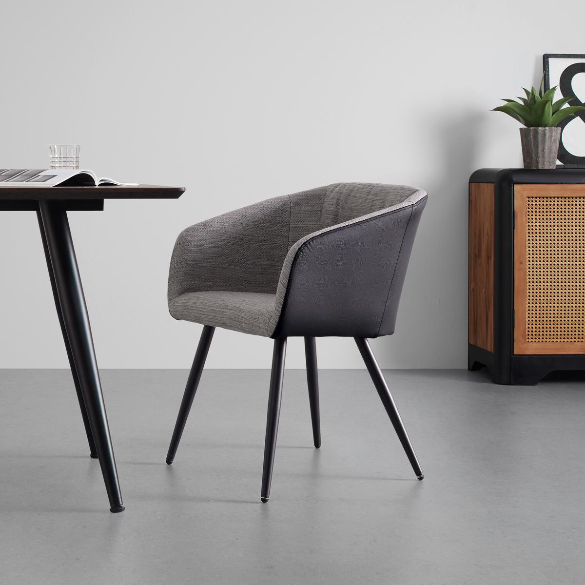 KRZESŁO Z PODŁOKIETNIKAMI BIANCO - czarny/szary, Modern, skóra/metal (55,5/75,5/58cm) - Bessagi Home