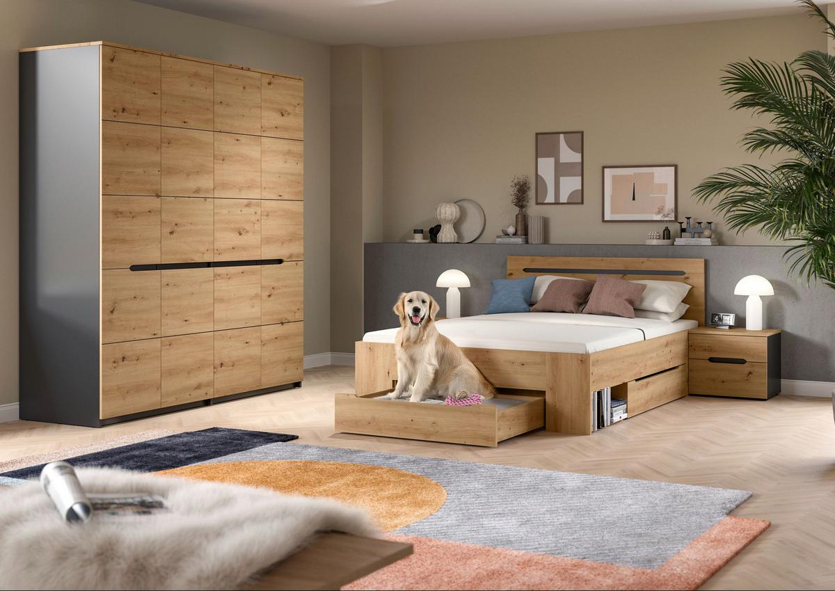 Schlafzimmer CANU 4-teilig Grau, Eiche Artisan - Eiche Artisan/Grau, MODERN, Holzwerkstoff - MID.YOU