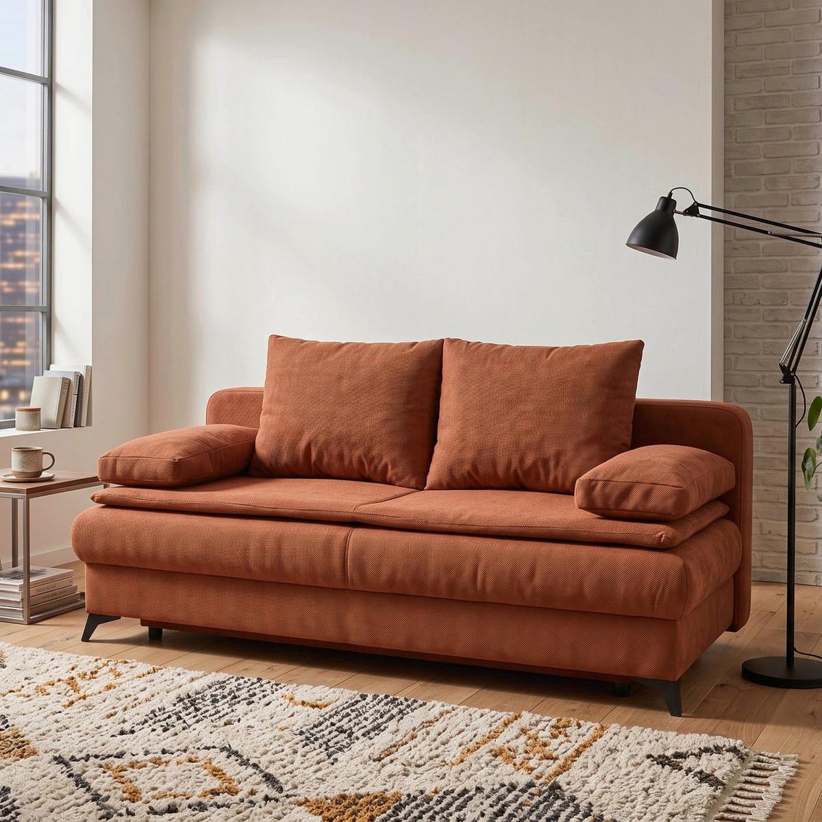 Schlafsofa Ken Orange/Rostfarben - Rostfarben/Schwarz, KONVENTIONELL, Holzwerkstoff/Kunststoff (209/90/105cm) - Based