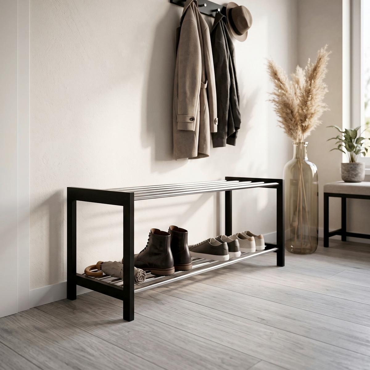 Schuhregal Padova Schwarz - Schwarz, Design, Holz/Metall (78/32/34cm) - MID.YOU