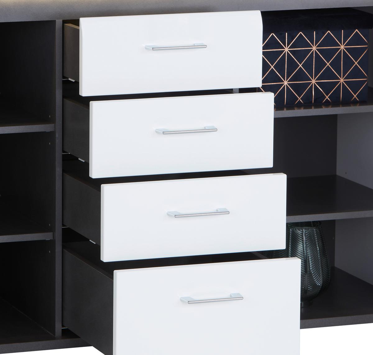 Komoda Alassio Alsk09 - bijela/boje grafita, Moderno, drvni materijal/plastika (156,3/86,2/40,5cm) - Modern Living
