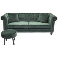 CHESTERFIELD-SOFA VELVET - Braun/Grün, Design, Holz/Textil (217/80/88cm) - Livetastic