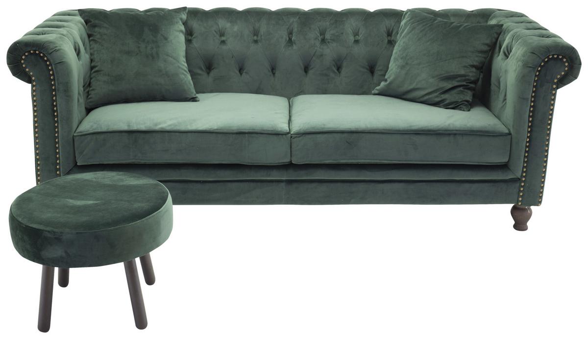 CHESTERFIELD-SOFA VELVET - Braun/Grün, Design, Holz/Textil (217/80/88cm) - Livetastic