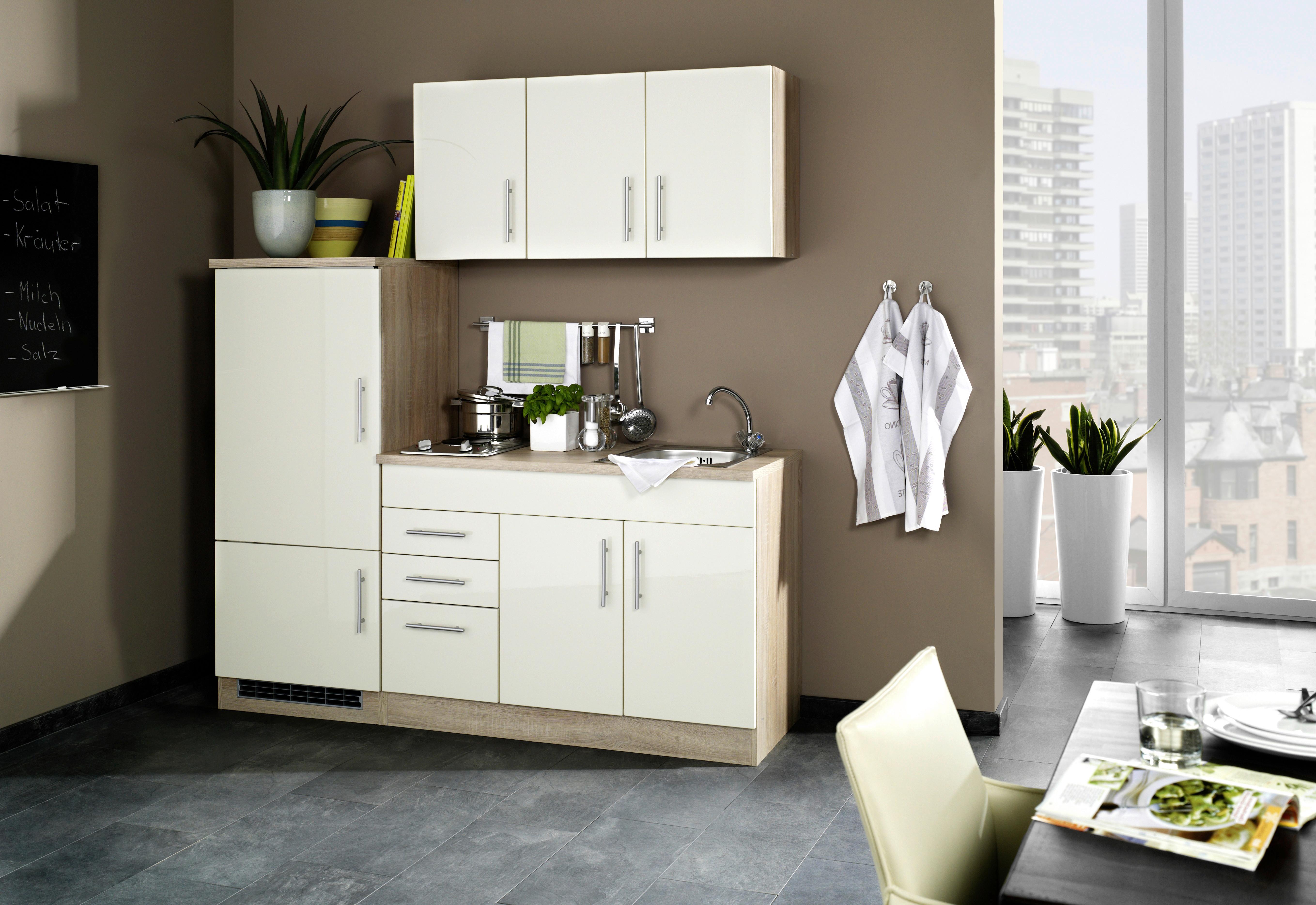 Küchenblock Toronto m. Geräte Creme - Chromfarben/Eichefarben, MODERN, Holzwerkstoff/Metall (180cm) - Held