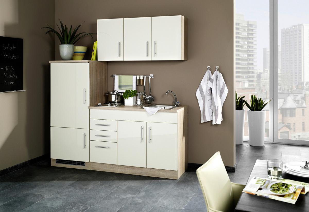 Küchenblock Toronto m. Geräte Creme - Chromfarben/Eichefarben, MODERN, Holzwerkstoff/Metall (180cm) - Held