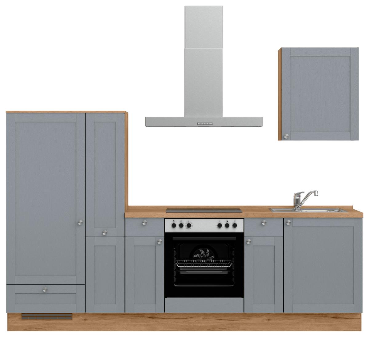 Küchenleerblock Frame Low o. Geräte Blaugrau - Edelstahlfarben/Eichefarben, MODERN, Holzwerkstoff/Metall (270cm) - Nobilia