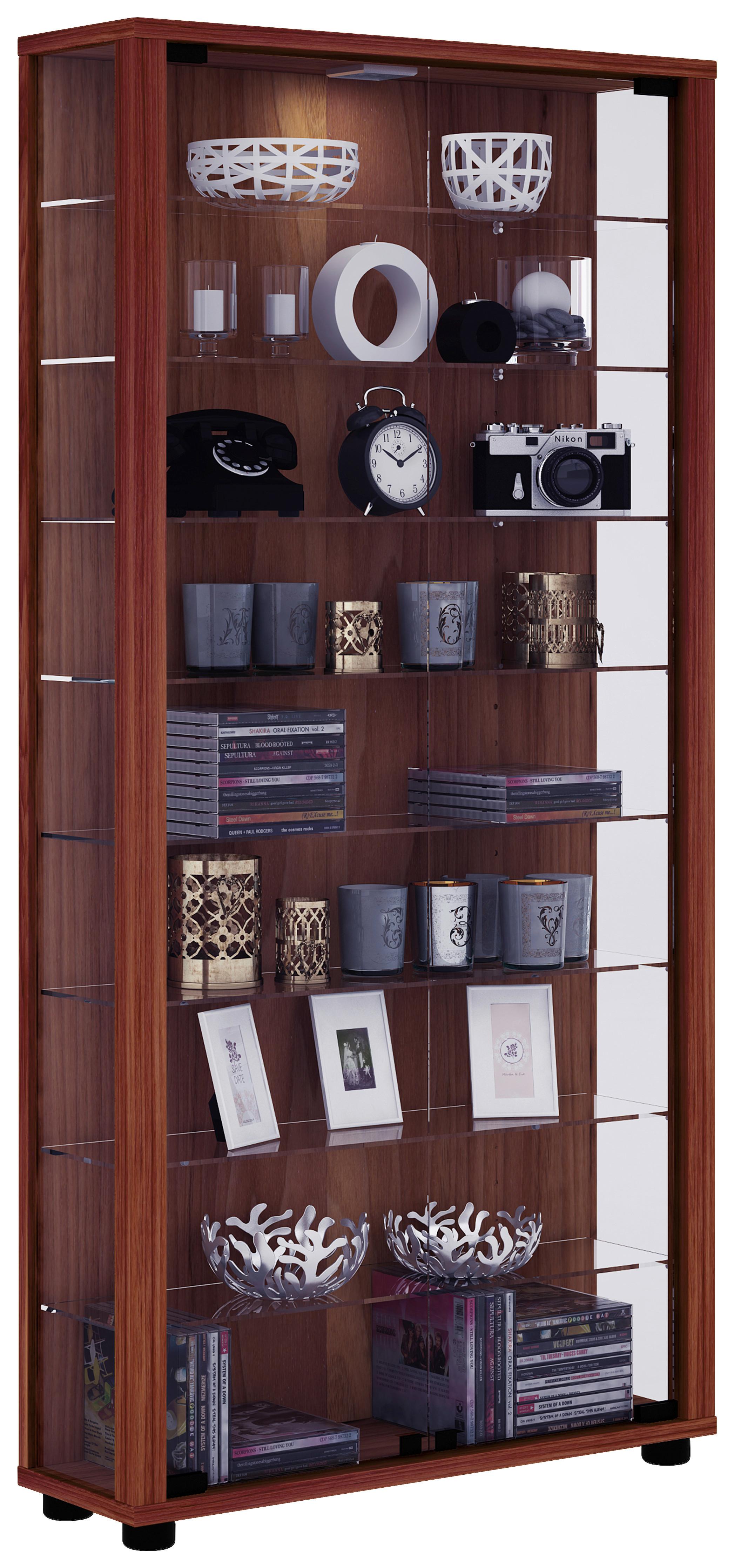 VITRINE LUMO MAXI LED - Transparent/Nussbaumfarben, Design, Glas/Holzwerkstoff (59/113/18cm) - MID.YOU