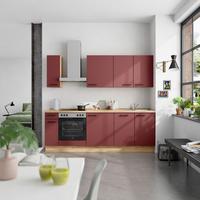Küchenblock Easytouch Low m. Geräten Dunkelrot - Eichefarben/Schwarz, MODERN, Holzwerkstoff/Metall (240cm) - Nobilia