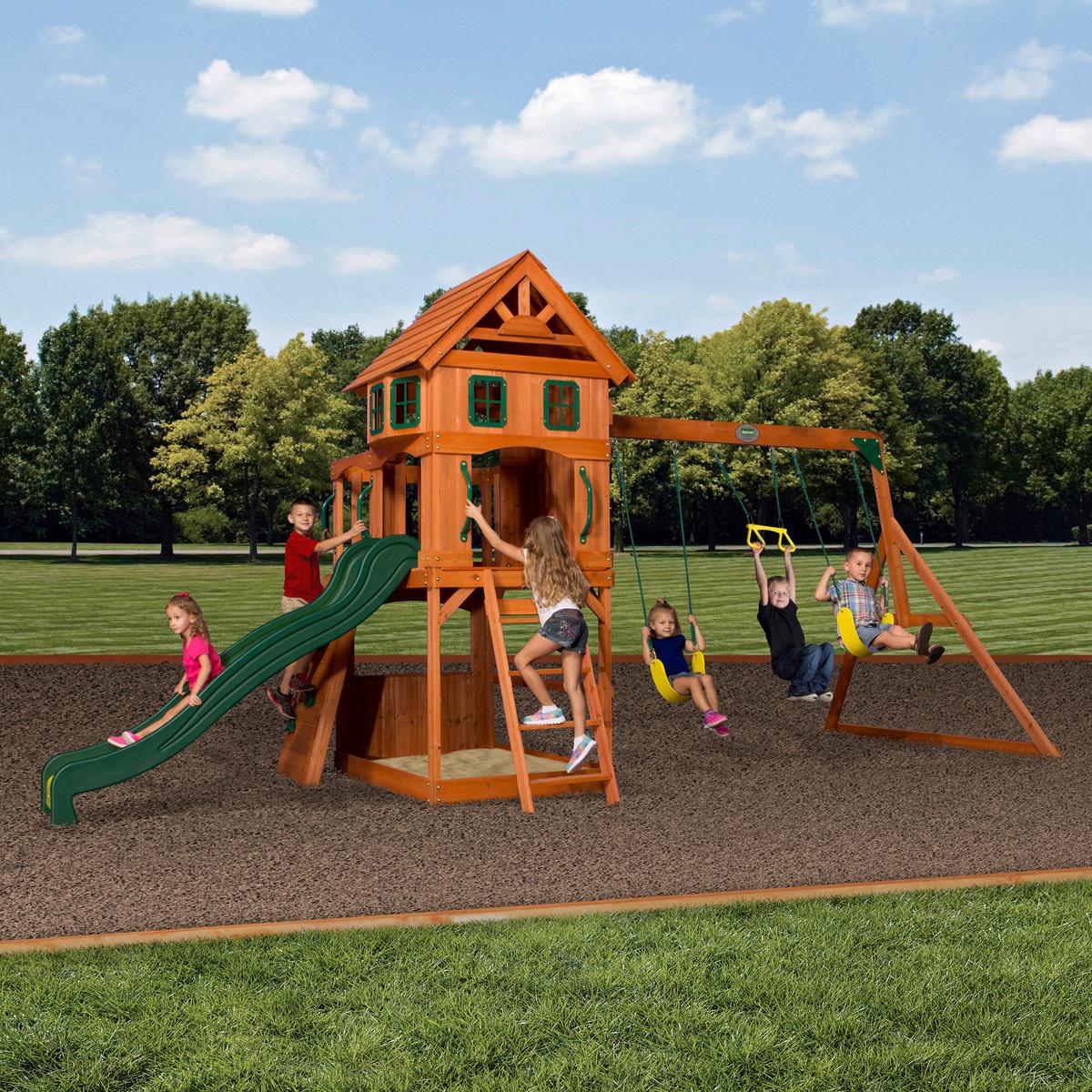 SPIELTURM B1608016 ATLANTIC - Dunkelgrün/Gelb, Basics, Holz/Kunststoff (551,2/284,5/236,2cm) - Ambia Garden