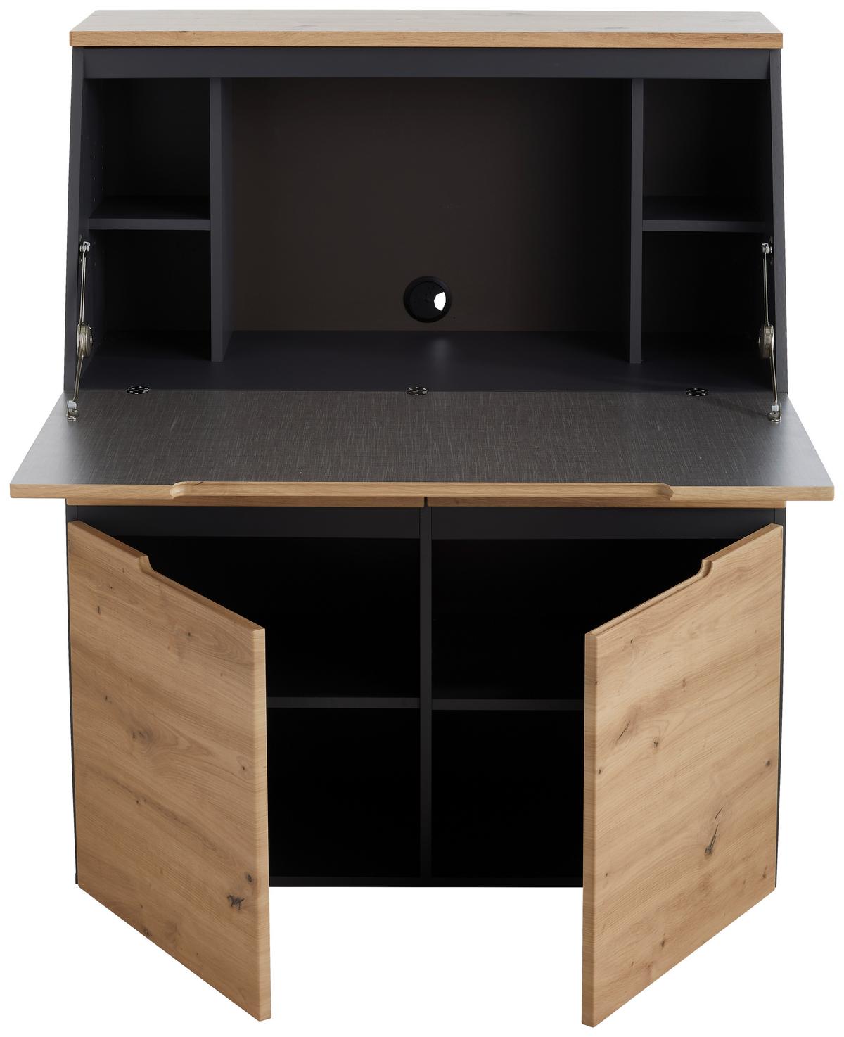 SEKRETARZYK DETROIT - czarny/kolor grafitowy, Design, materiał drewnopochodny/tworzywo sztuczne (100/124/41cm) - Voleo