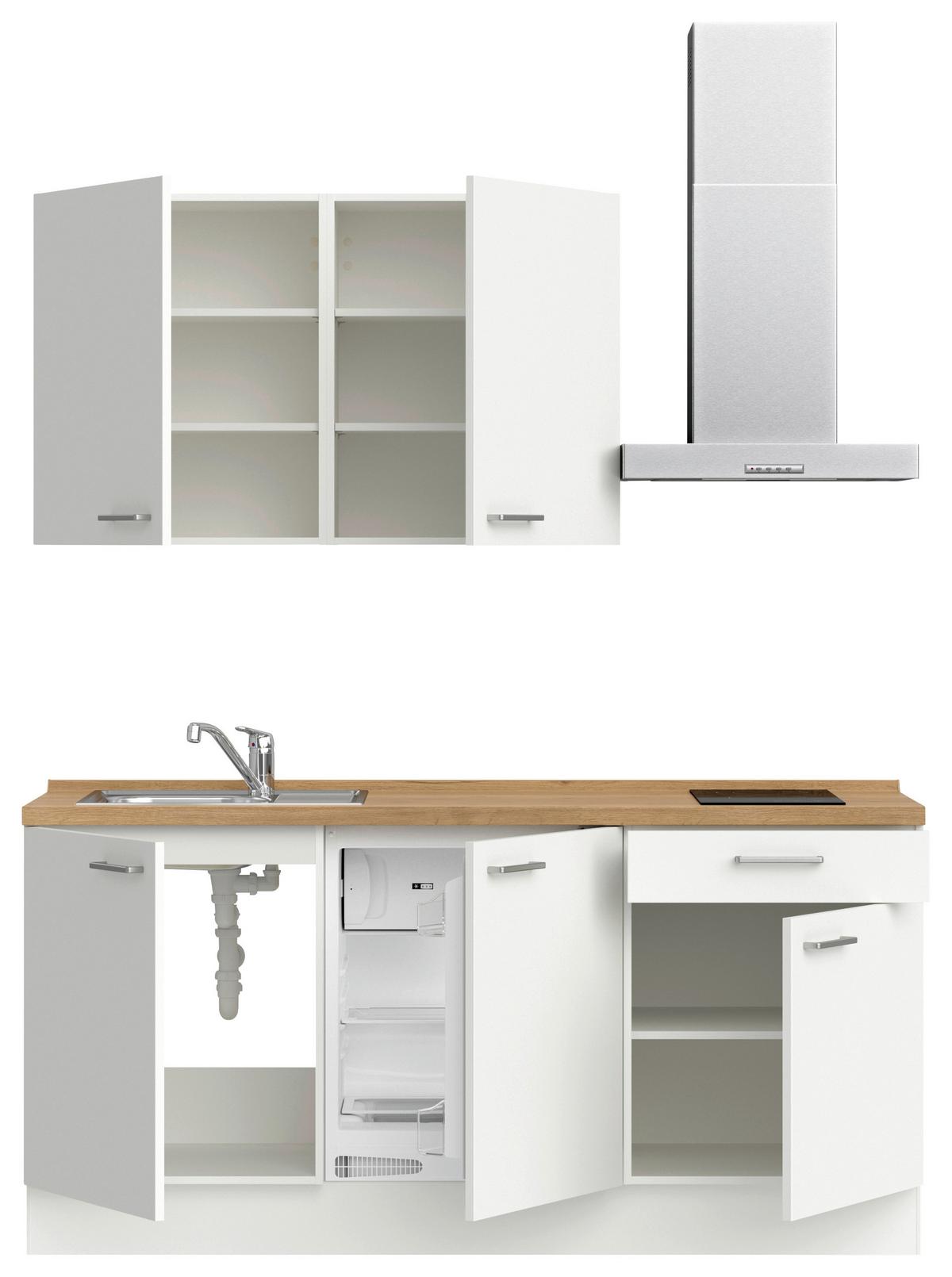 Küchenblock Touch Low m. Geräten Weiß - Edelstahlfarben/Eichefarben, MODERN, Holzwerkstoff/Metall (180cm) - Nobilia