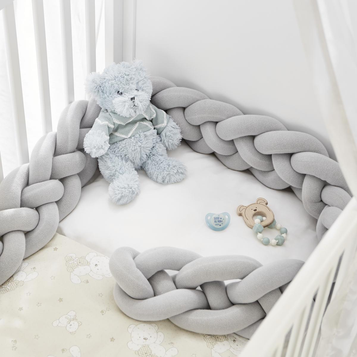 OCHRANIACZ DO ŁÓŻECZKA PLAIN KNIT COT RIM BUMPER - kolor srebrny, Design, tworzywo sztuczne/tkanina (14/220cm) - Patinio