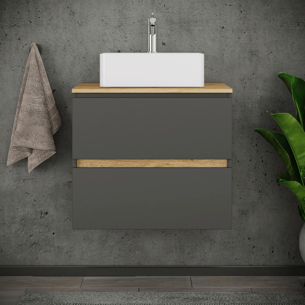 Badezimmer Cosila - Honigeiche/Weiss, Trend, Keramik/Holzwerkstoff (60/67/51cm) - MID.YOU