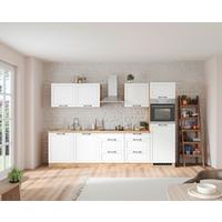 Küchenzeile Meran ohne Geräte ca. 300 cm Weiß/Eiche - Eiche Wotan/Schwarz, LIFESTYLE, Holzwerkstoff/Metall (300cm) - Held
