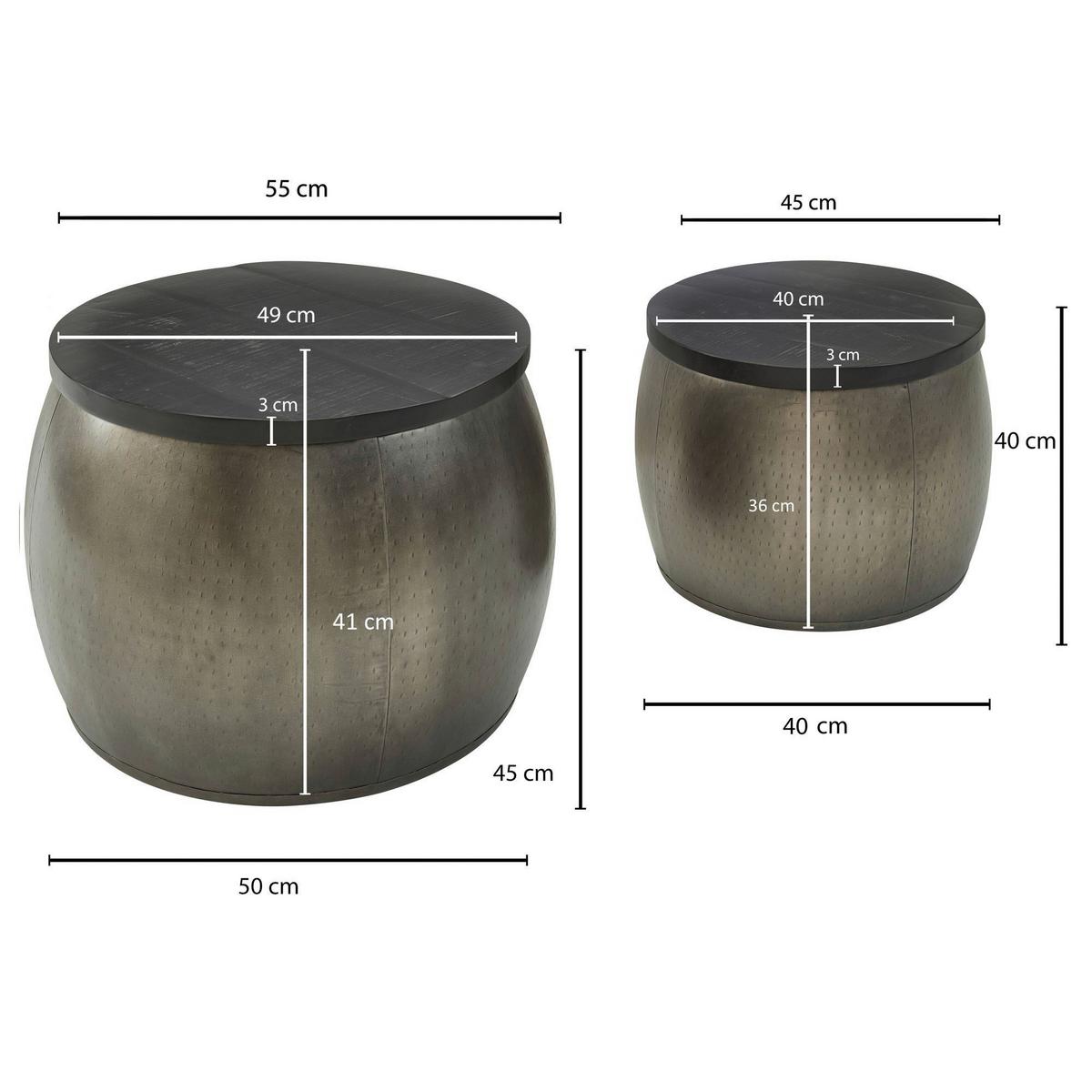 Set Klubskih Mizic Wohnling - srebrne barve, Moderno, kovina/les (55/55/45cm) - MID.YOU