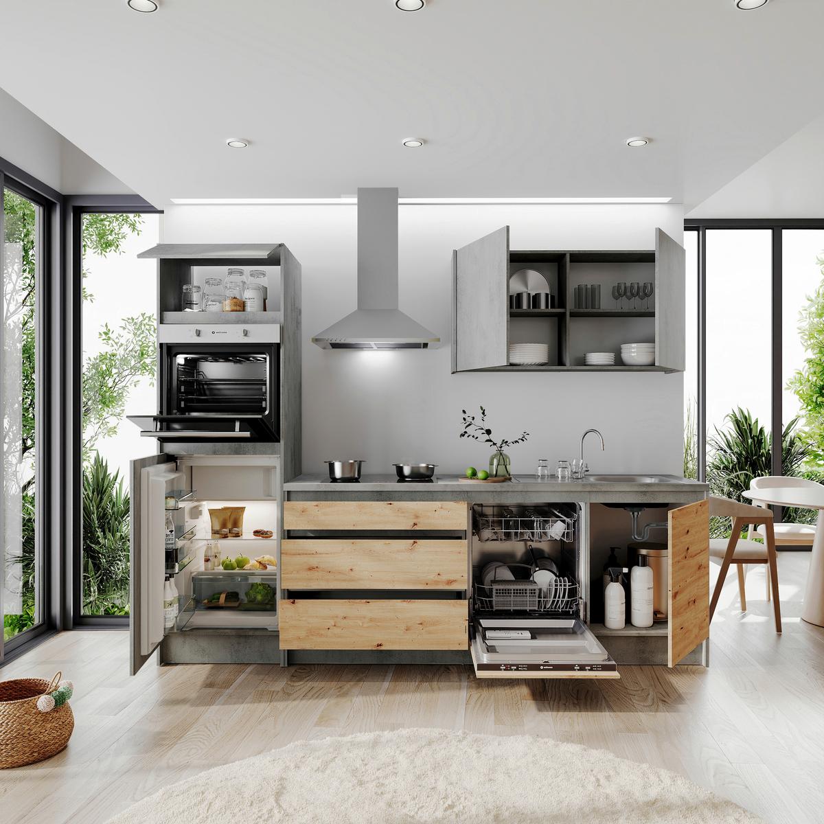 Konyhablokk Gépek Nélkül Troja Zb 273 Chrom-F - Artisan tölgy/antracit, Design, faalapú anyag (273cm)