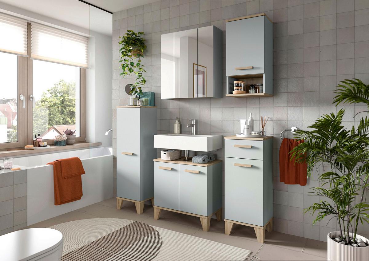 Badezimmer Star 5-tlg. ca. 128 cm Eiche/Graugrün - Graugrün/Eiche San Remo, MODERN, Holzwerkstoff/Kunststoff (128cm) - MID.YOU