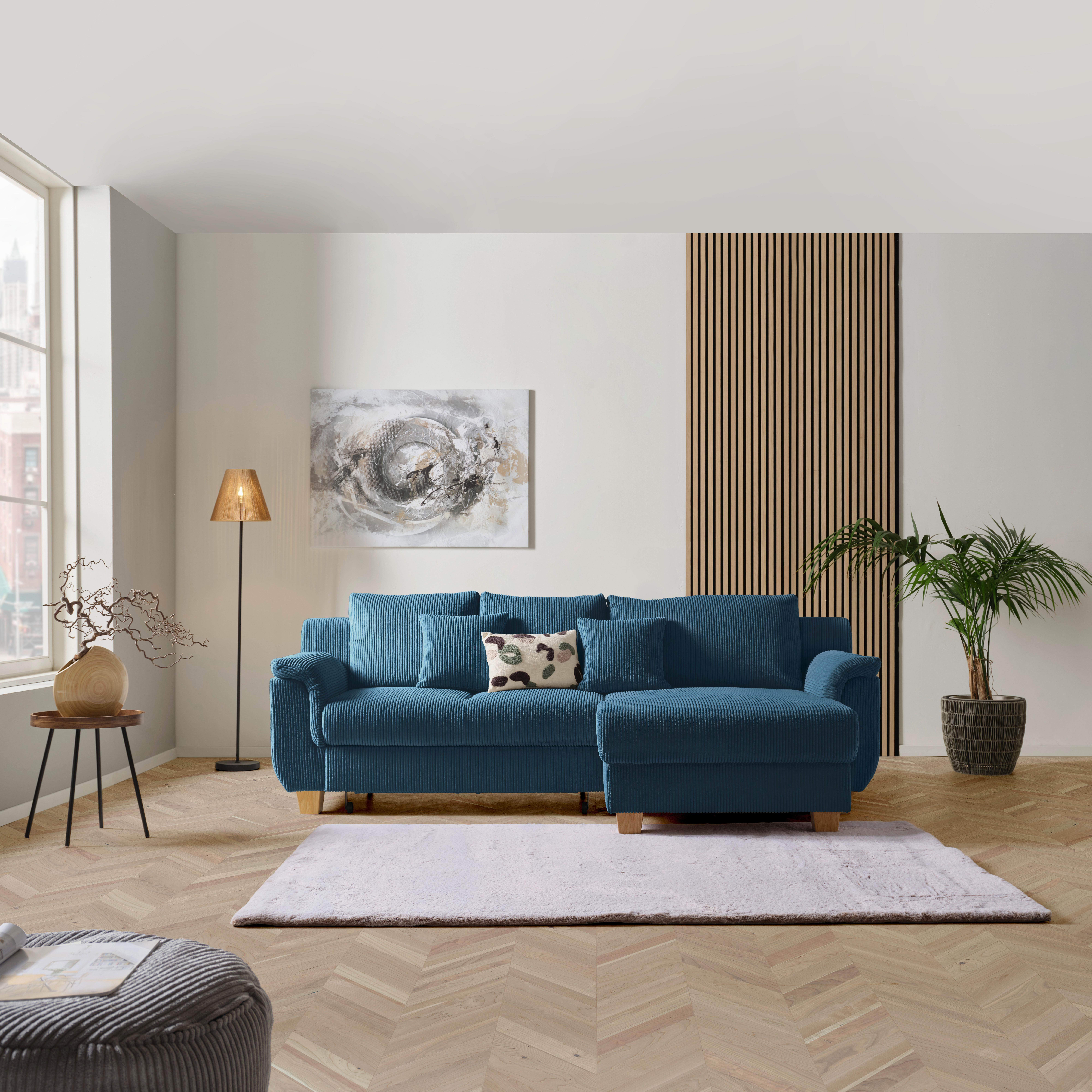 Colţar ALEX - albastru închis, Modern, textil (246/88cm)