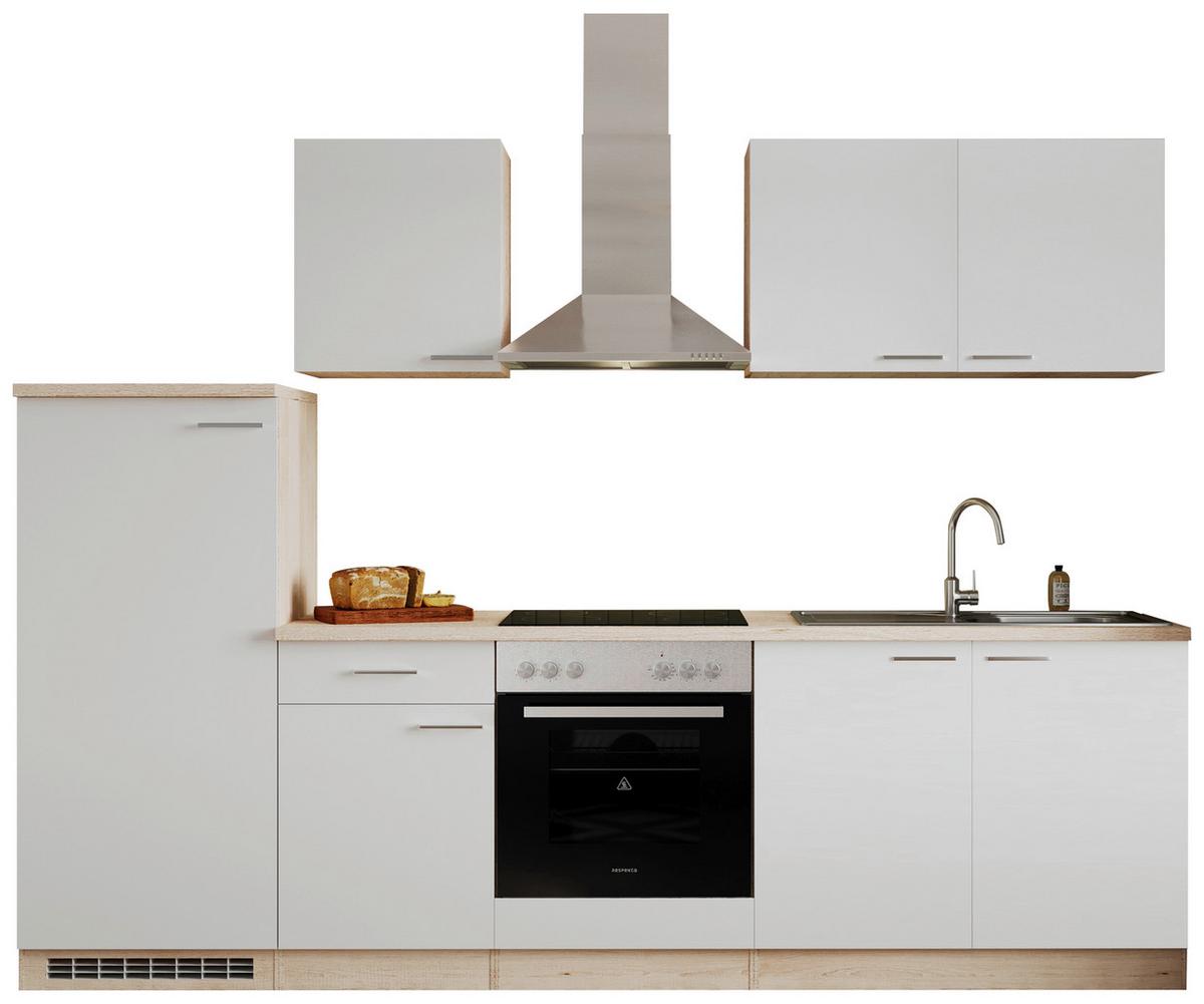 Küchenblock Economy mit Geräte Weiß/Eiche B: ca. 270 cm - Eichefarben/Weiß, Basics, Holzwerkstoff (270cm) - Respekta