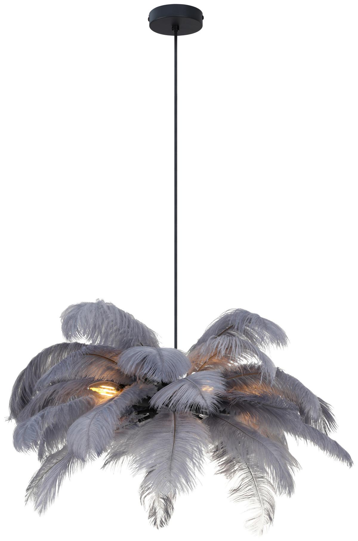 Hängeleuchte Fedi Grau/Schwarz max. 3 Watt - Schwarz/Grau, MODERN, Textil/Metall (55/120cm)