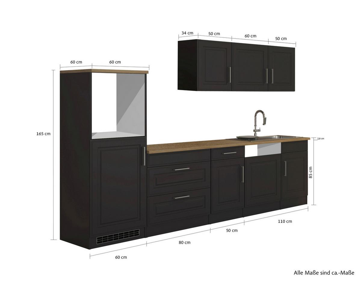 Küchenleerblock Rom o. Geräte Graphitfarben/Eichefarben - Graphitfarben/Alufarben, MODERN, Holzwerkstoff/Metall (300cm) - Held