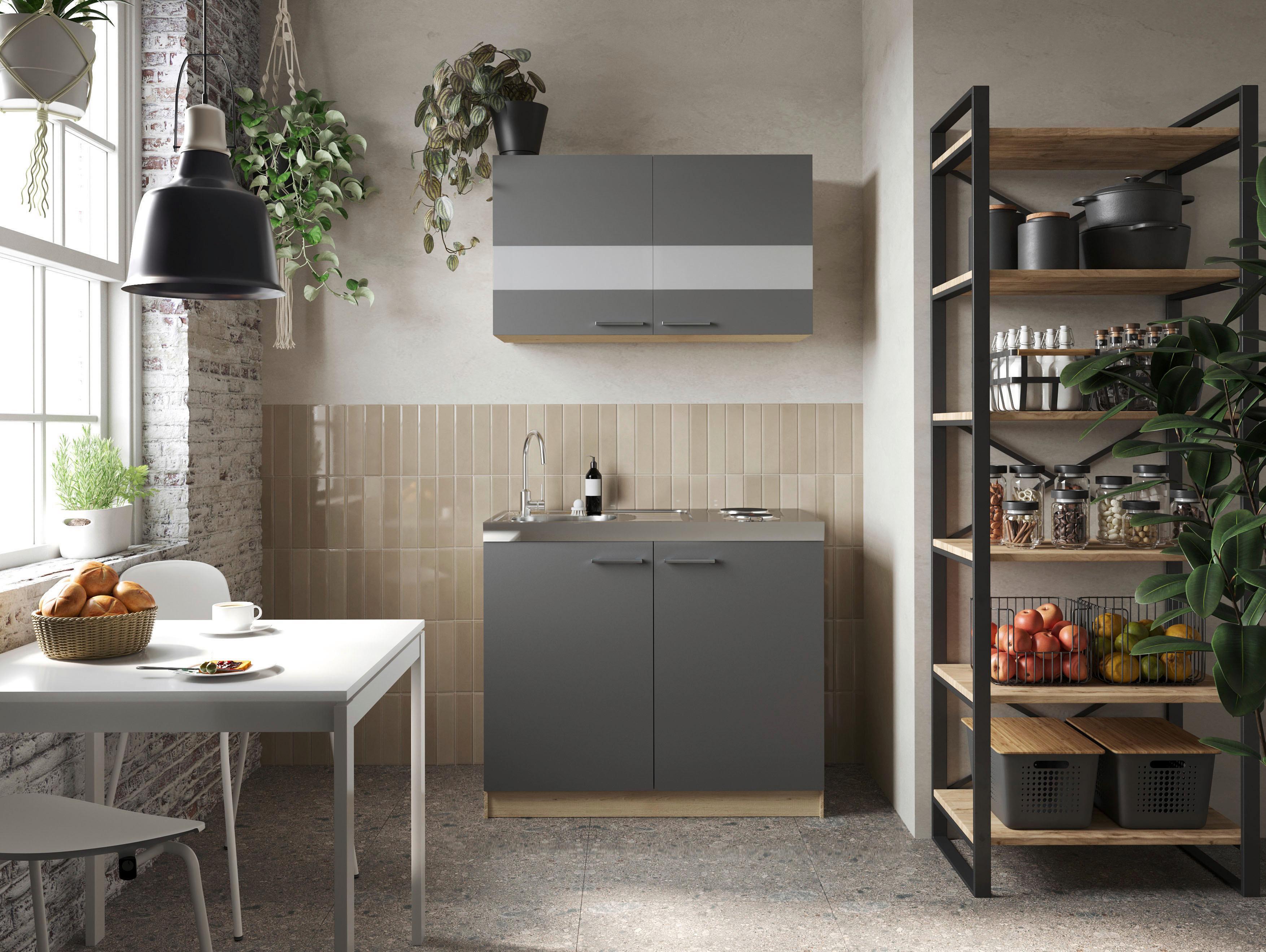 Majhna Kuhinja Z Aparati Merle, 100cm - srebrne barve/siva, Basics, kovina/steklo (100cm) - Respekta