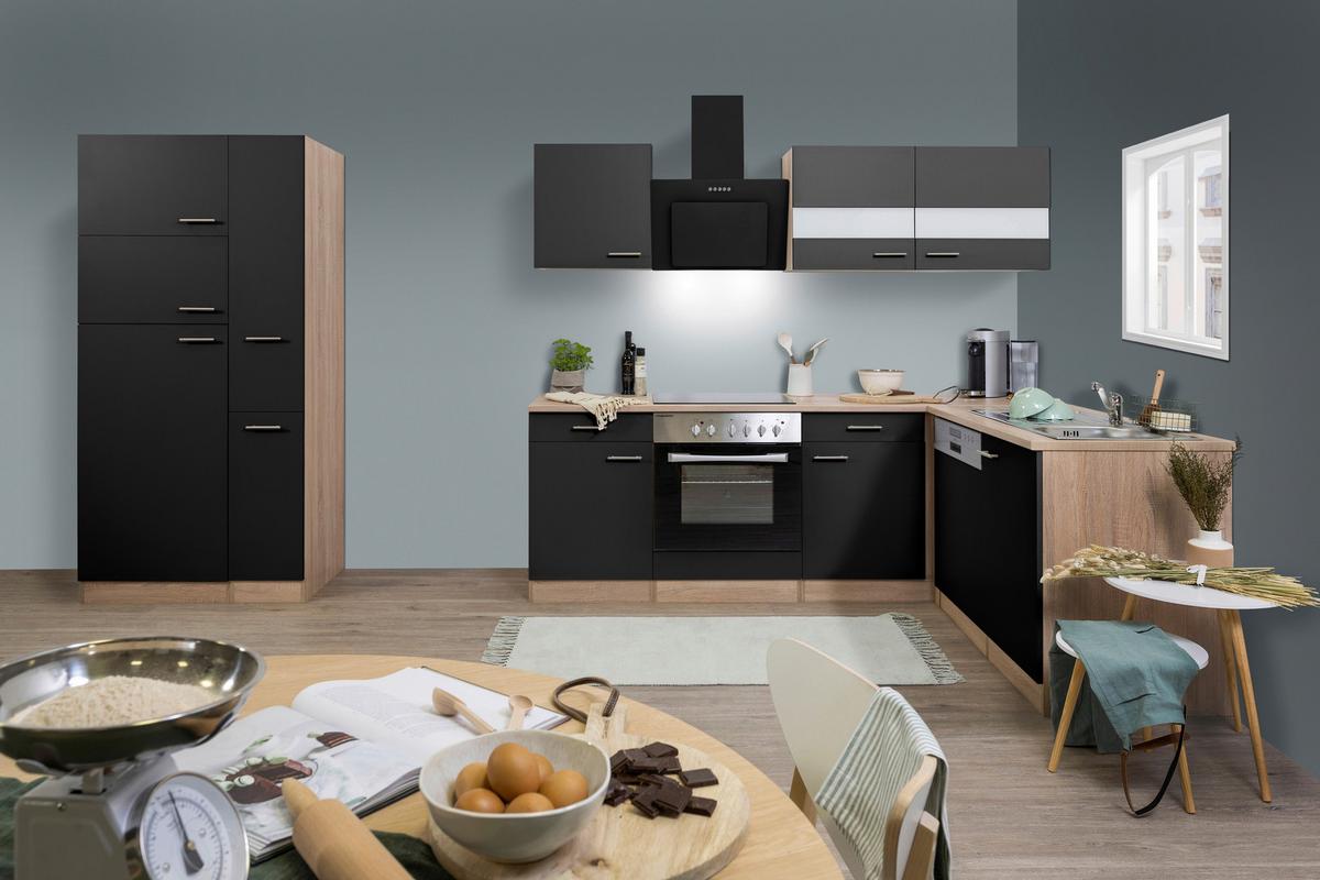 Küchenleerblock LBKBL310ESS Schwarz/Eiche ca. 310x172 cm - Eichefarben/Silberfarben, Basics, Holzwerkstoff/Metall (310/172cm) - Respekta