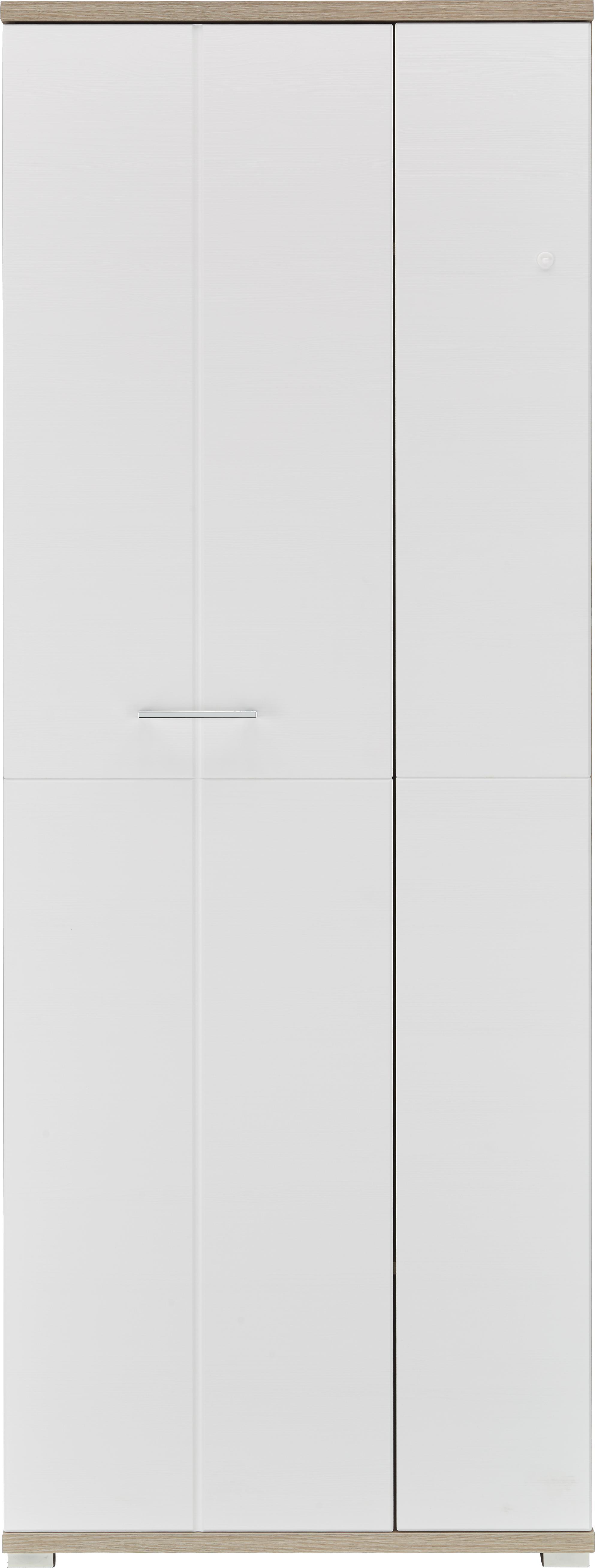 Garderobenschrank in Weiß/Silbereiche - Chromfarben/Weiß, MODERN, Holzwerkstoff/Metall (75/199/39cm) - Premium Living