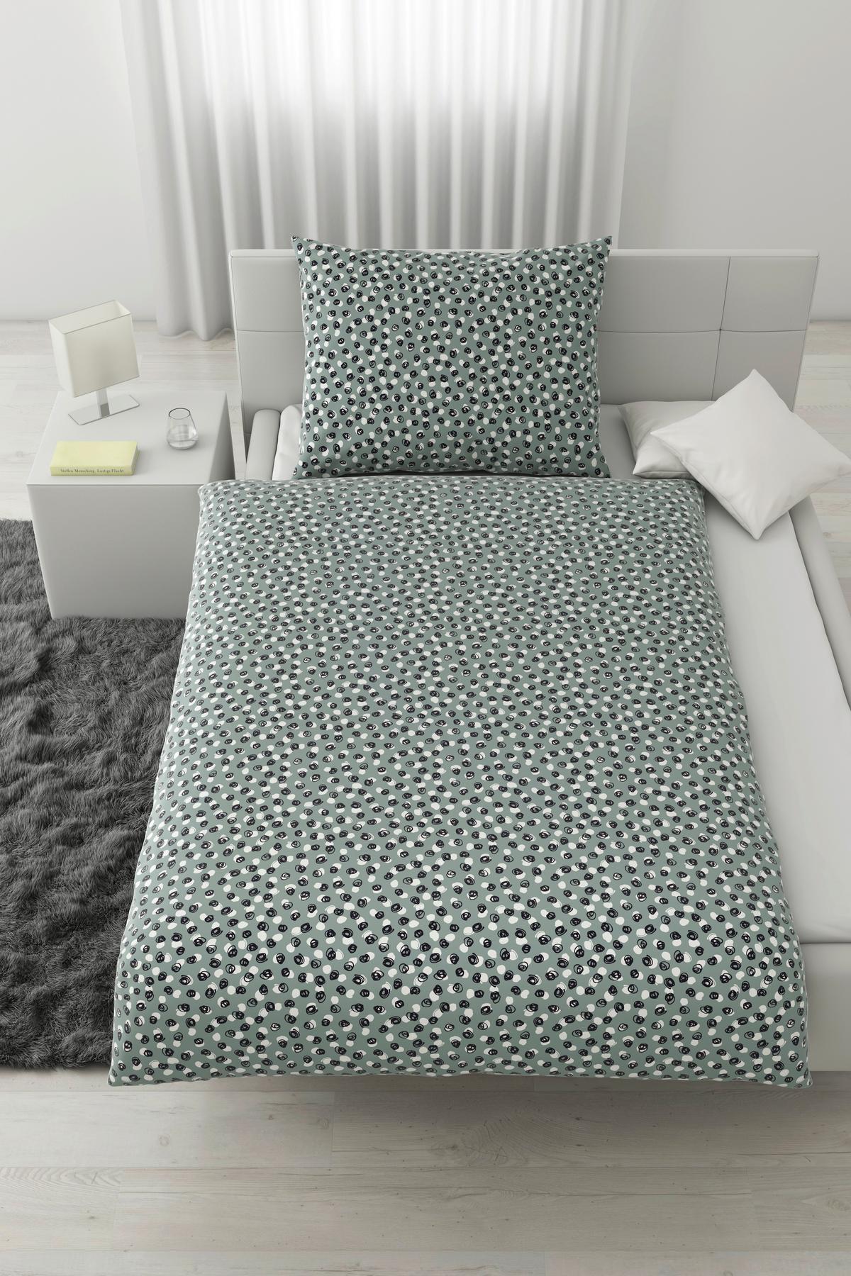BETTWÄSCHESET DOODLE DOTS - Weiss/Jadegrün, Konventionell, Textil (160/210cm) - Modern Living