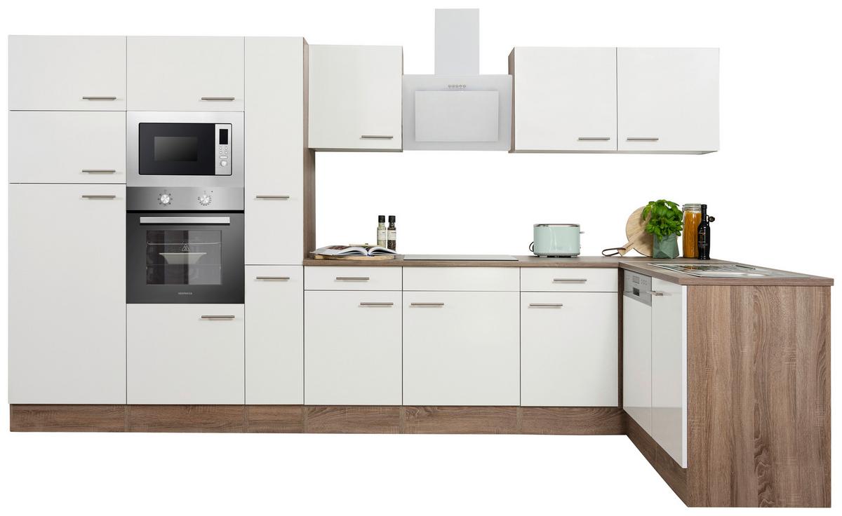 Eckküche Oliver mit Geräten ca. 370x172 cm Weiß - Eichefarben/Weiß, Basics, Holzwerkstoff/Metall (370/172cm) - Respekta
