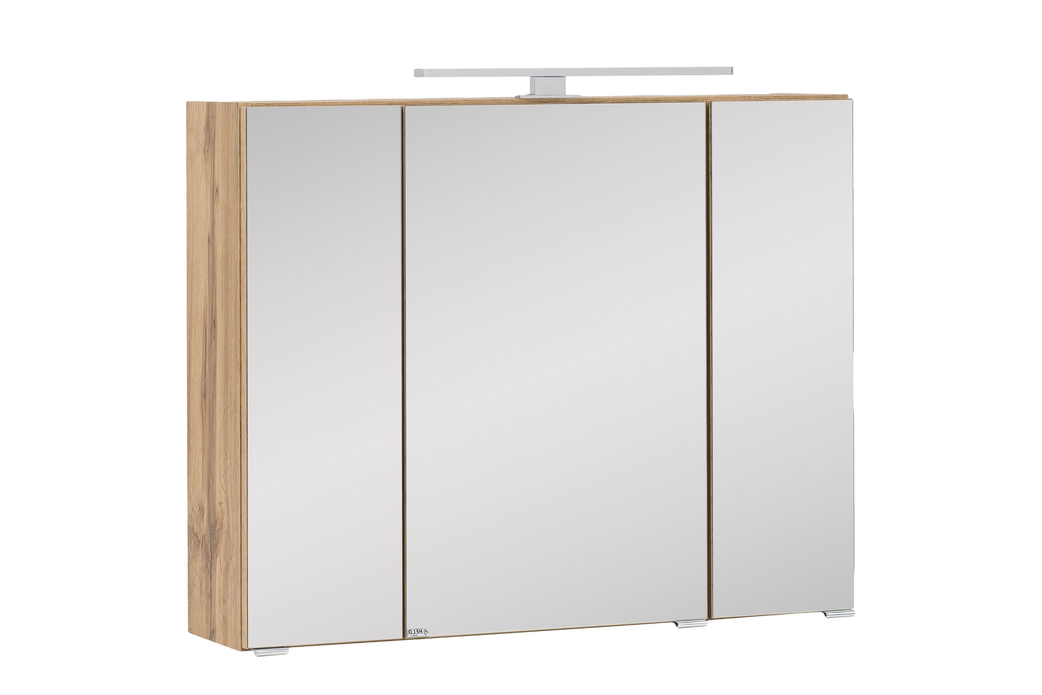 Spiegelschrank Helsinki mit LED 3-türig ca. 80x64 cm Eiche - Chromfarben, KONVENTIONELL, Glas/Holzwerkstoff (80/64/20cm) - Held
