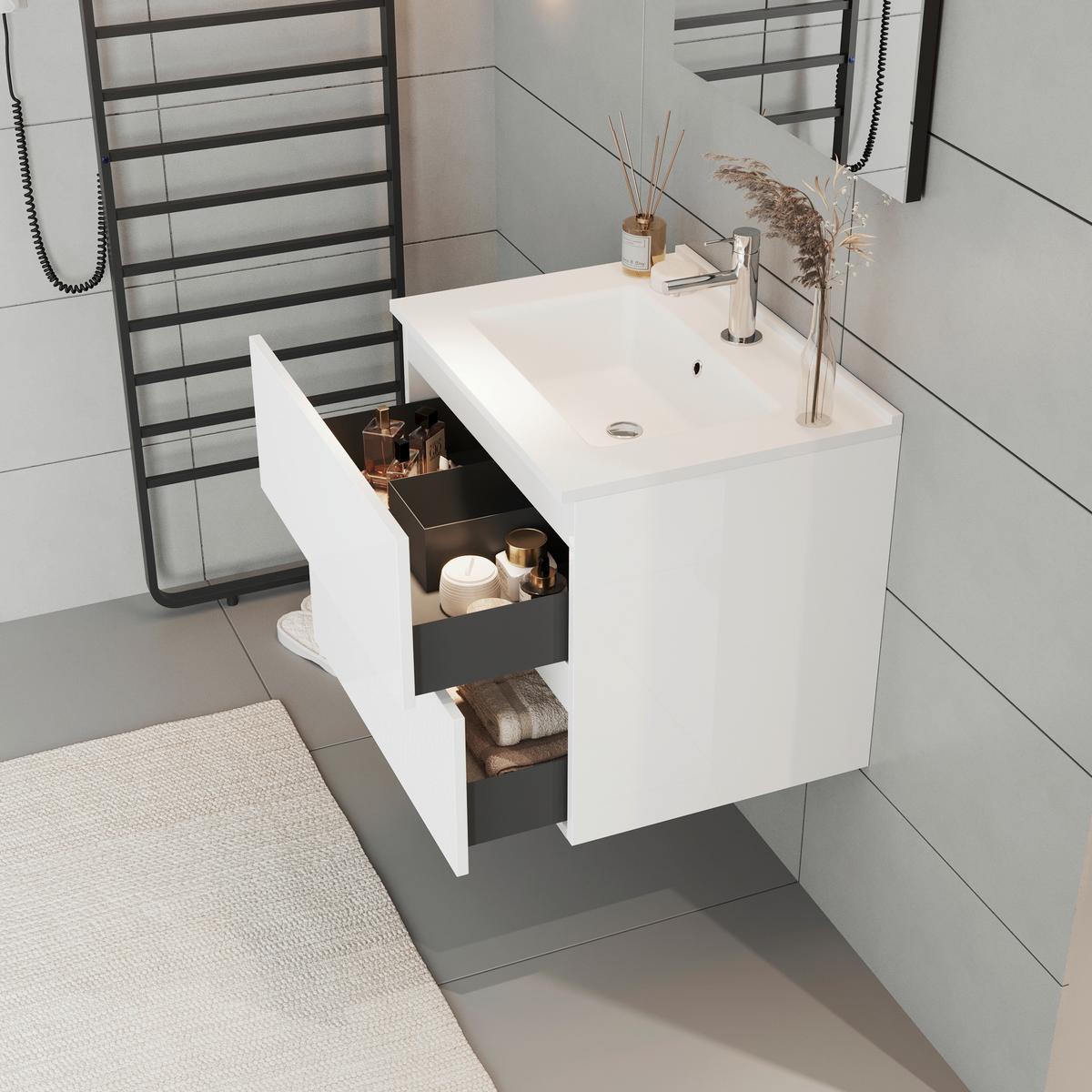 Element Ispod Umivaonika Easy - bijela visoki sjaj/antracit, Moderno, drvni materijal (60/51/46cm)