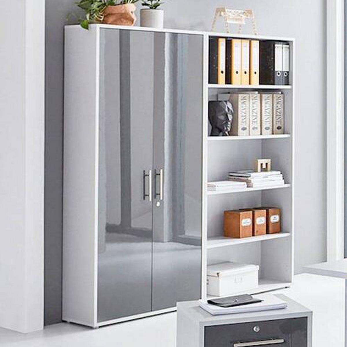 Aktenschrank Office Edition Sw Set 1 hoch Grau - Anthrazit Hochglanz/Grau, MODERN, Holzwerkstoff (168,8/185,6/33cm) - MID.YOU