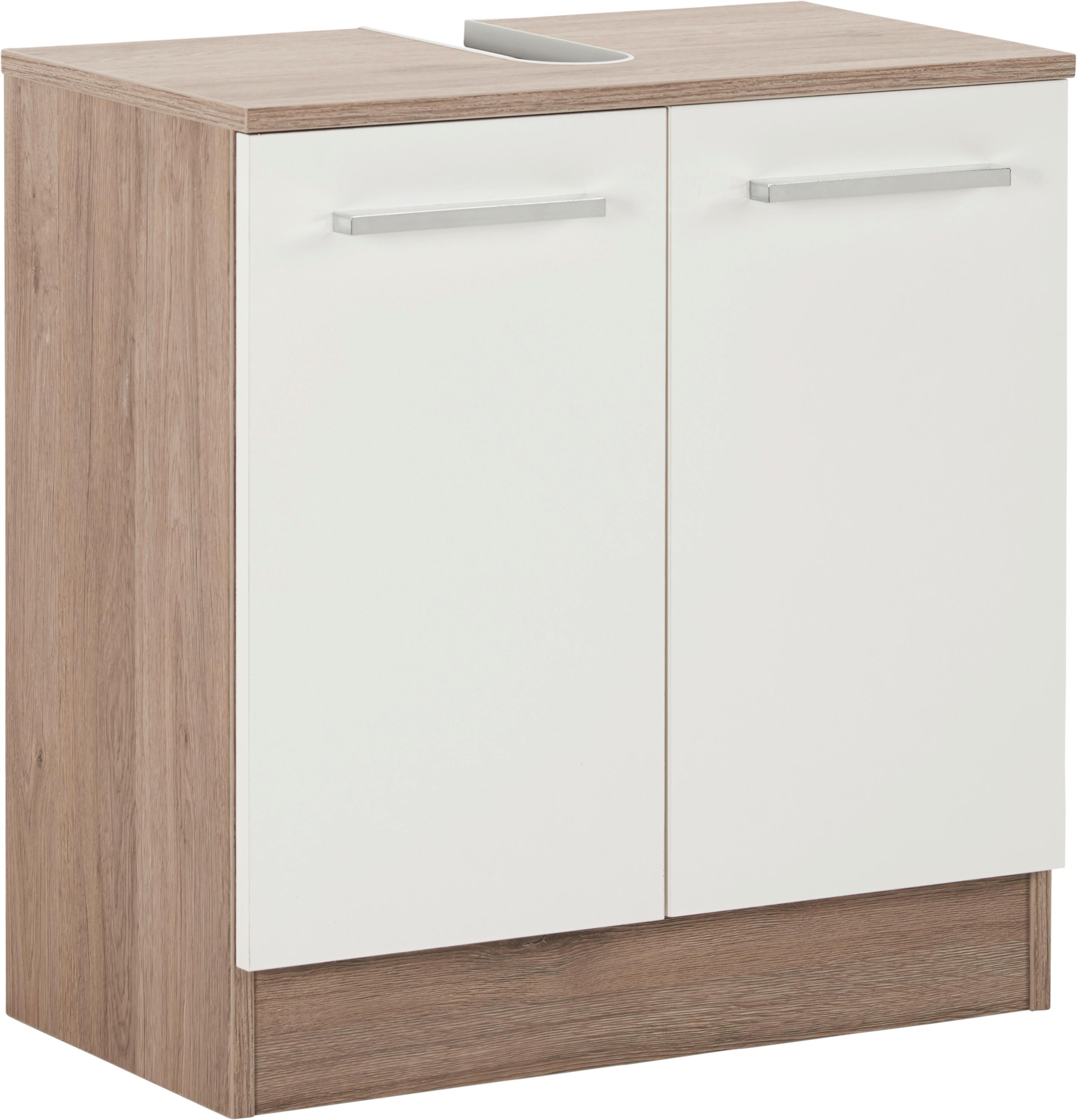 SZAFKA POD UMYWALKĘ ROM - kolor dębowy/biały, Konventionell, materiał drewnopochodny/metal (60/62/33cm) - Carryhome