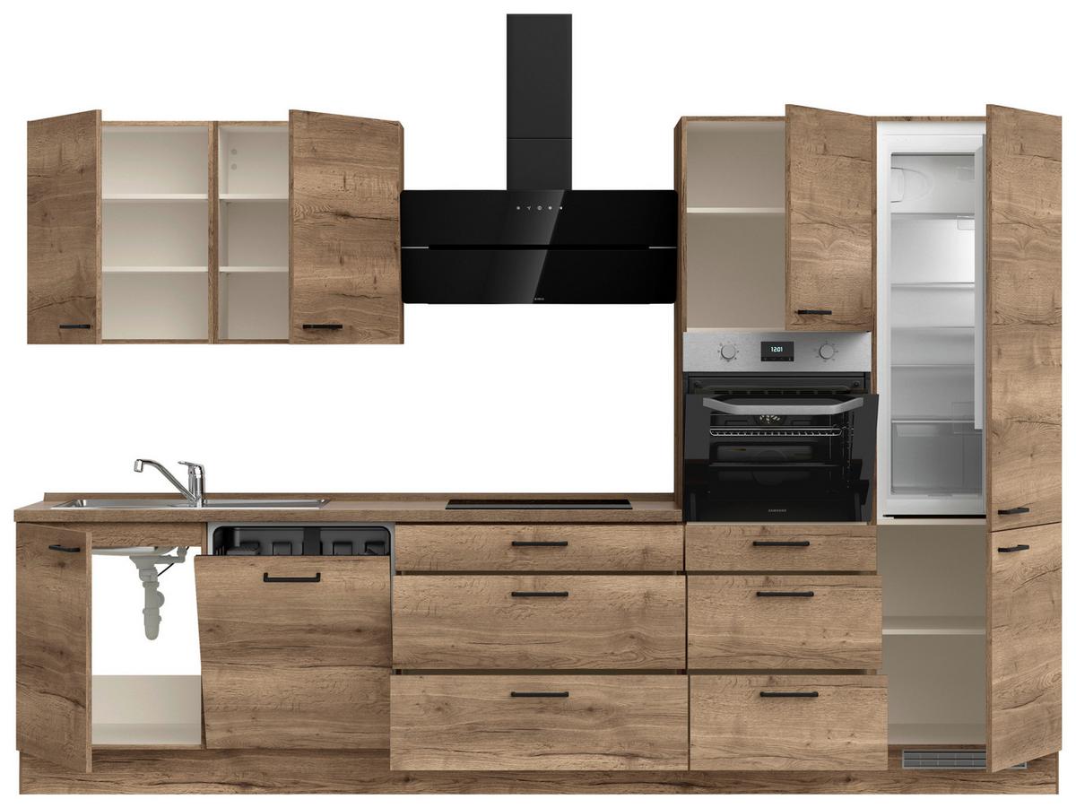 Küchenleerblock Structura High o. Geräte Eiche dunkel - Eiche dunkel/Schwarz, MODERN, Holzwerkstoff/Metall (330cm) - Nobilia