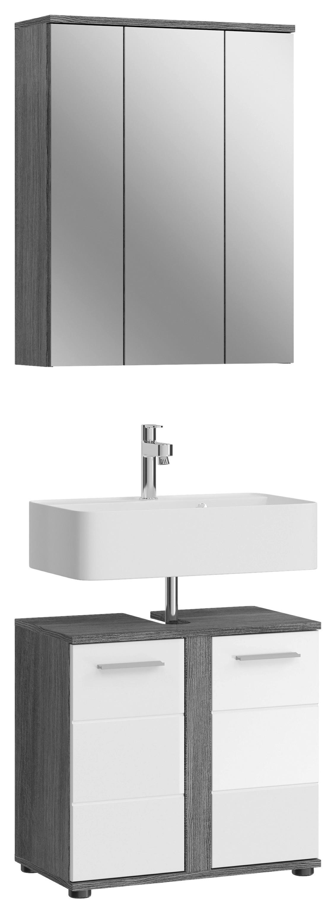 Badezimmer-Set BLAKE 2-teilig, Weiß Hochglanz - Weiß Hochglanz/Silberfarben, MODERN, Glas/Holzwerkstoff (60cm) - MID.YOU