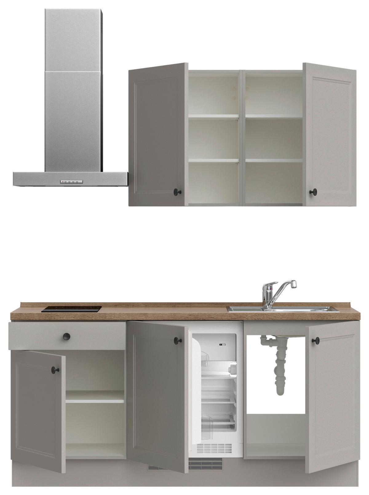 Küchenblock Cascada Low m. Geräten Grau - Eiche dunkel/Schwarz, MODERN, Holzwerkstoff/Metall (180cm) - Nobilia