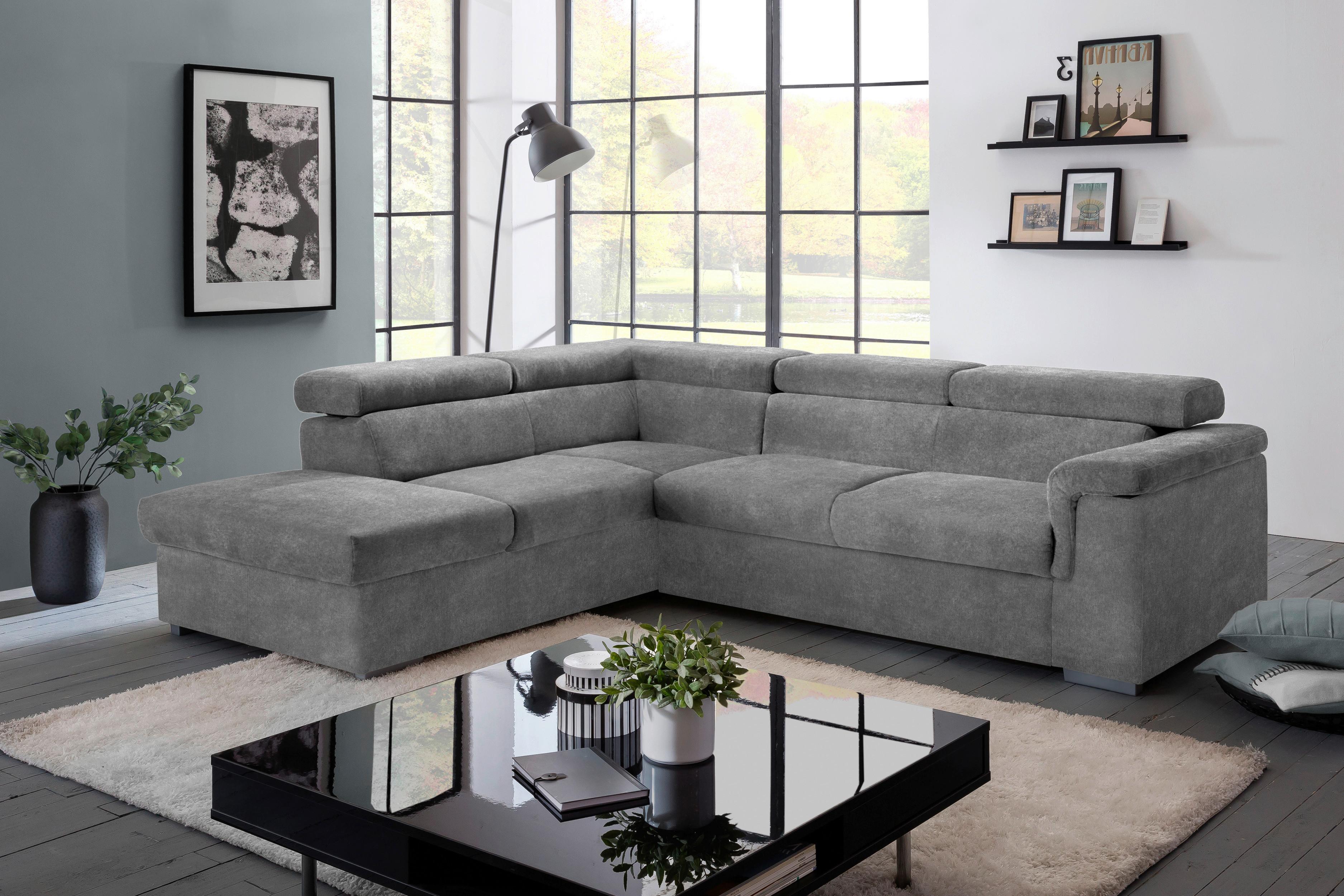 Wohnlandschaft "Milla" , Grau ca. 217x252 cm - Grau, Basics, Holz/Textil (217/252cm) - MID.YOU