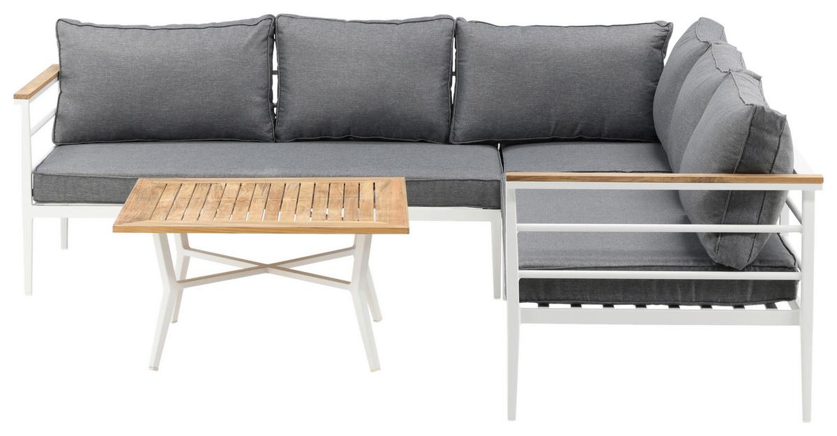 Loungegarnitur Mexico ca. 233x233 cm Alu Weiß/Teak - Weiß, KONVENTIONELL, Holz/Metall (233/233cm) - Gardenson