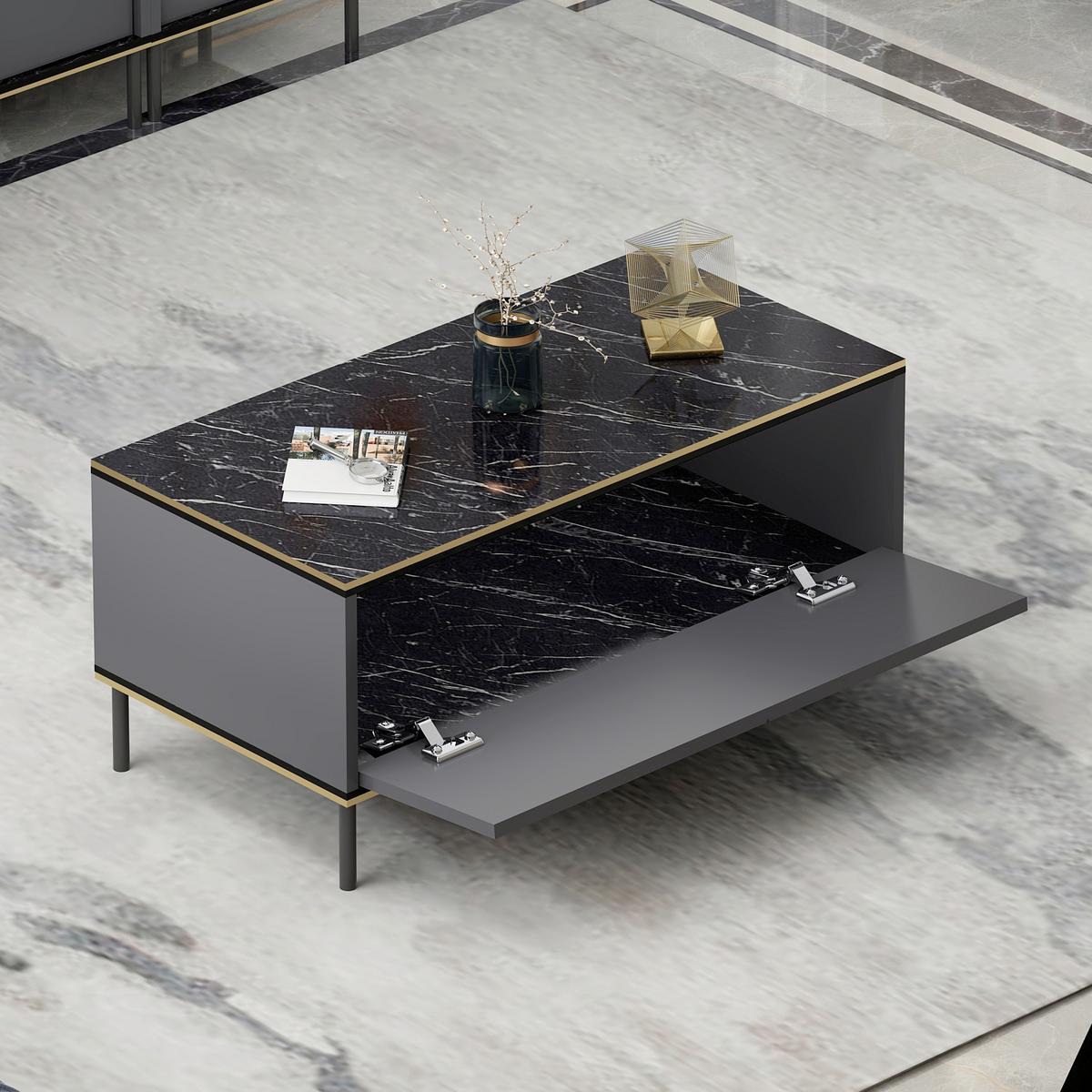 Couchtisch Imaj Couchtisch - Anthrazit/Schwarz, Design, Holzwerkstoff/Metall (90/45/40cm) - Livetastic