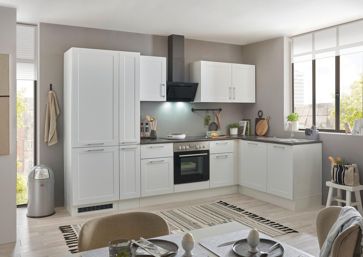 Eckküche Marseille mit Geräten ca. 310x175 cm Weiß - Chromfarben/Anthrazit, Design, Holzwerkstoff/Metall (310/175cm) - P & B