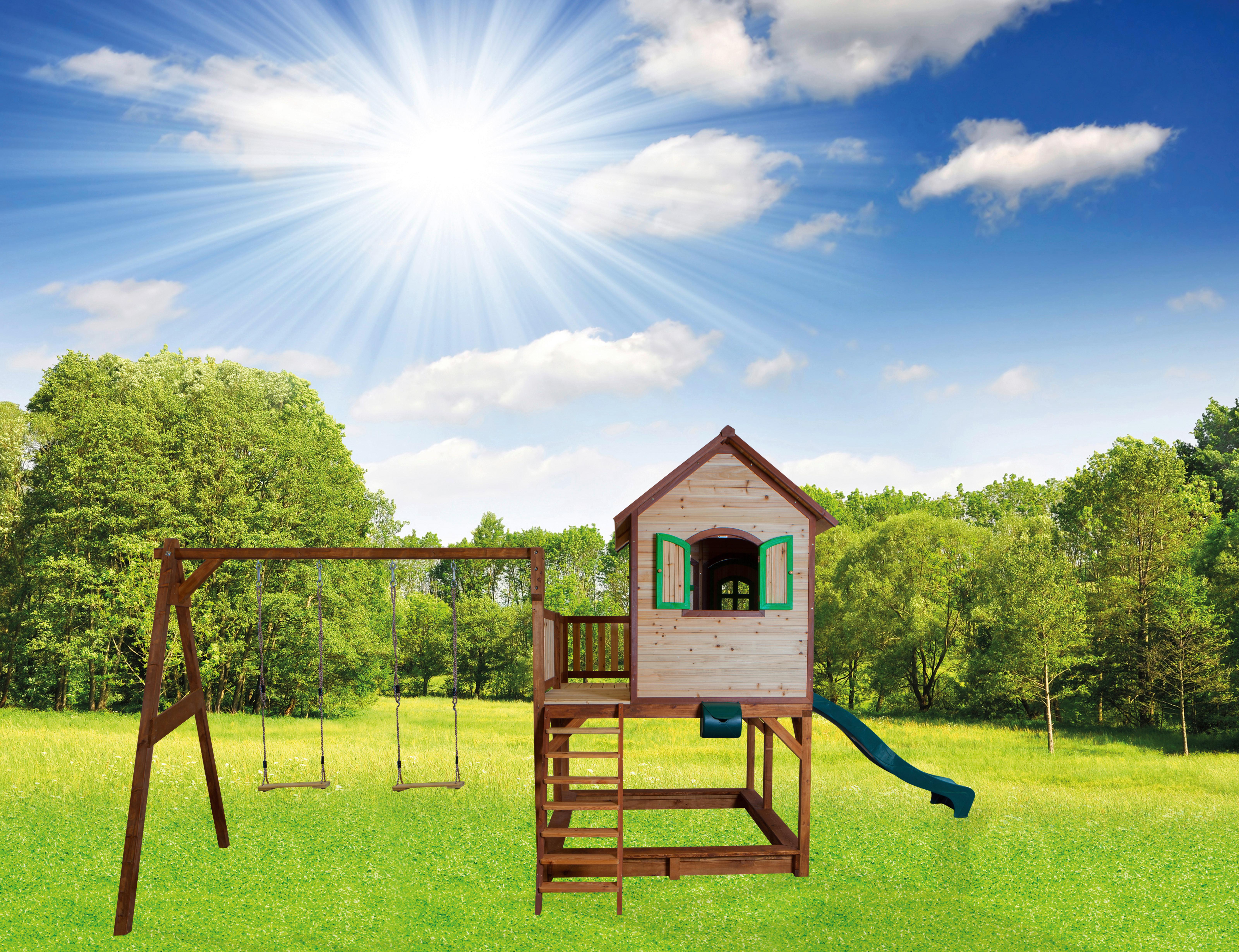 Spielhaus Axi Liam - Braun, Basics, Holz (588/305/270cm) - Ambia Garden