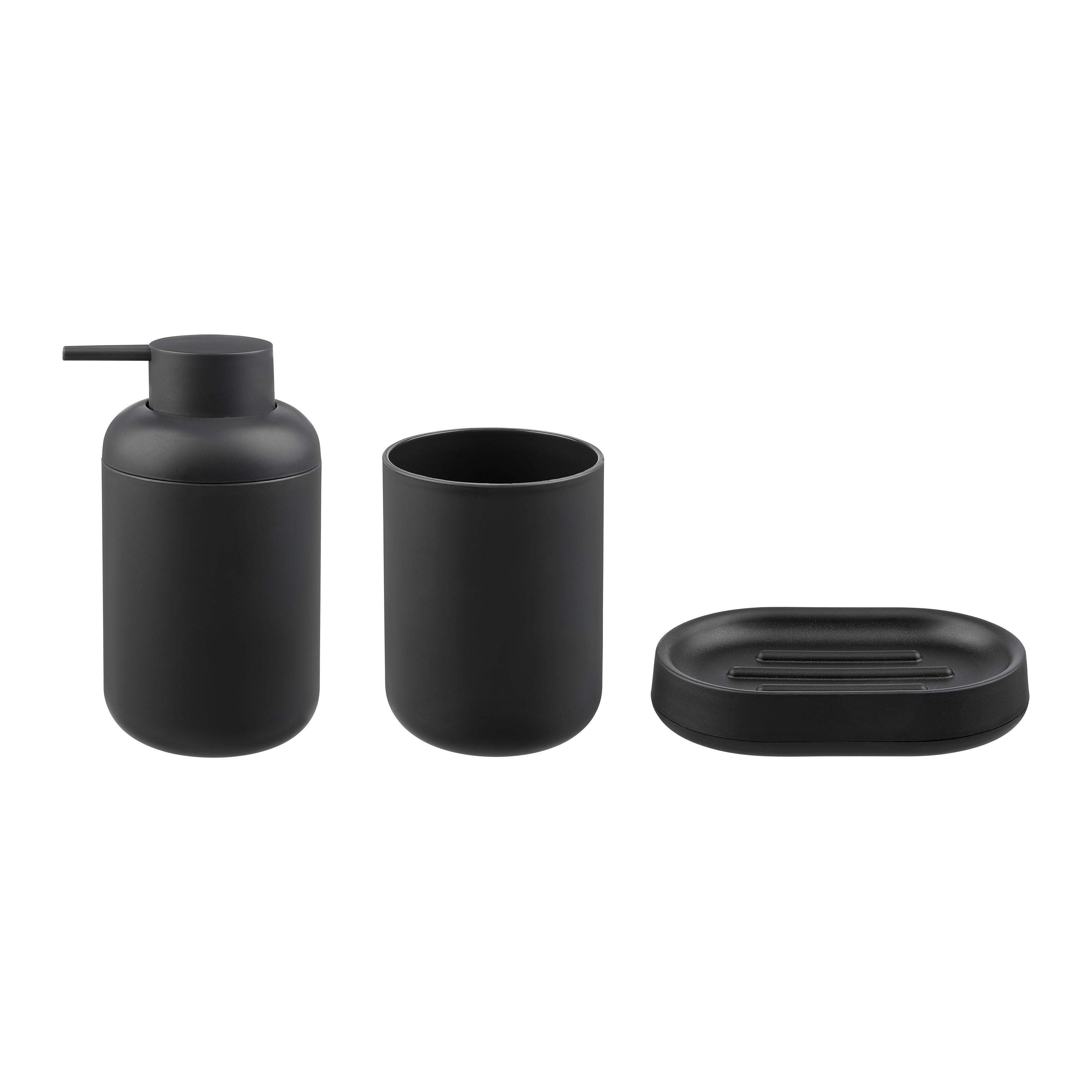 Bad-Accessoire-Set Schwarz, 3-teilig - Schwarz, KONVENTIONELL, Kunststoff - Based