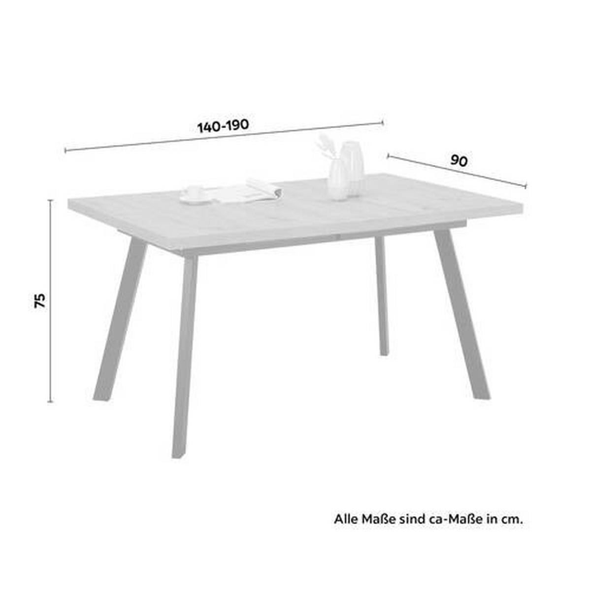 Ausziehtisch in Schwarz/Eiche Artisan - Eichefarben/Schwarz, Modern, Holzwerkstoff/Metall (140-190/90/75cm) - Mömax