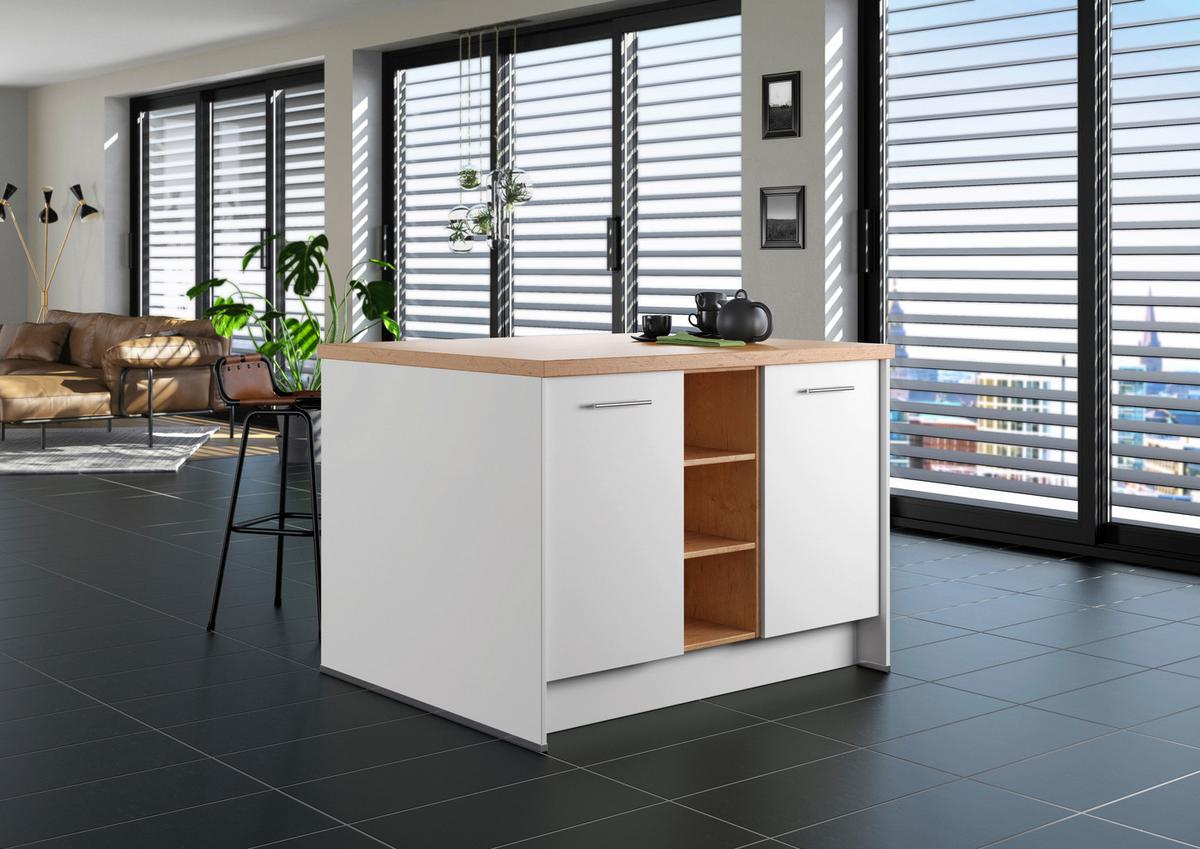 Kücheninsel IP1200 o. Geräte Weiß - Edelstahlfarben/Eichefarben, Basics, Holzwerkstoff/Metall (123,4/91,8/96,6cm) - Impuls