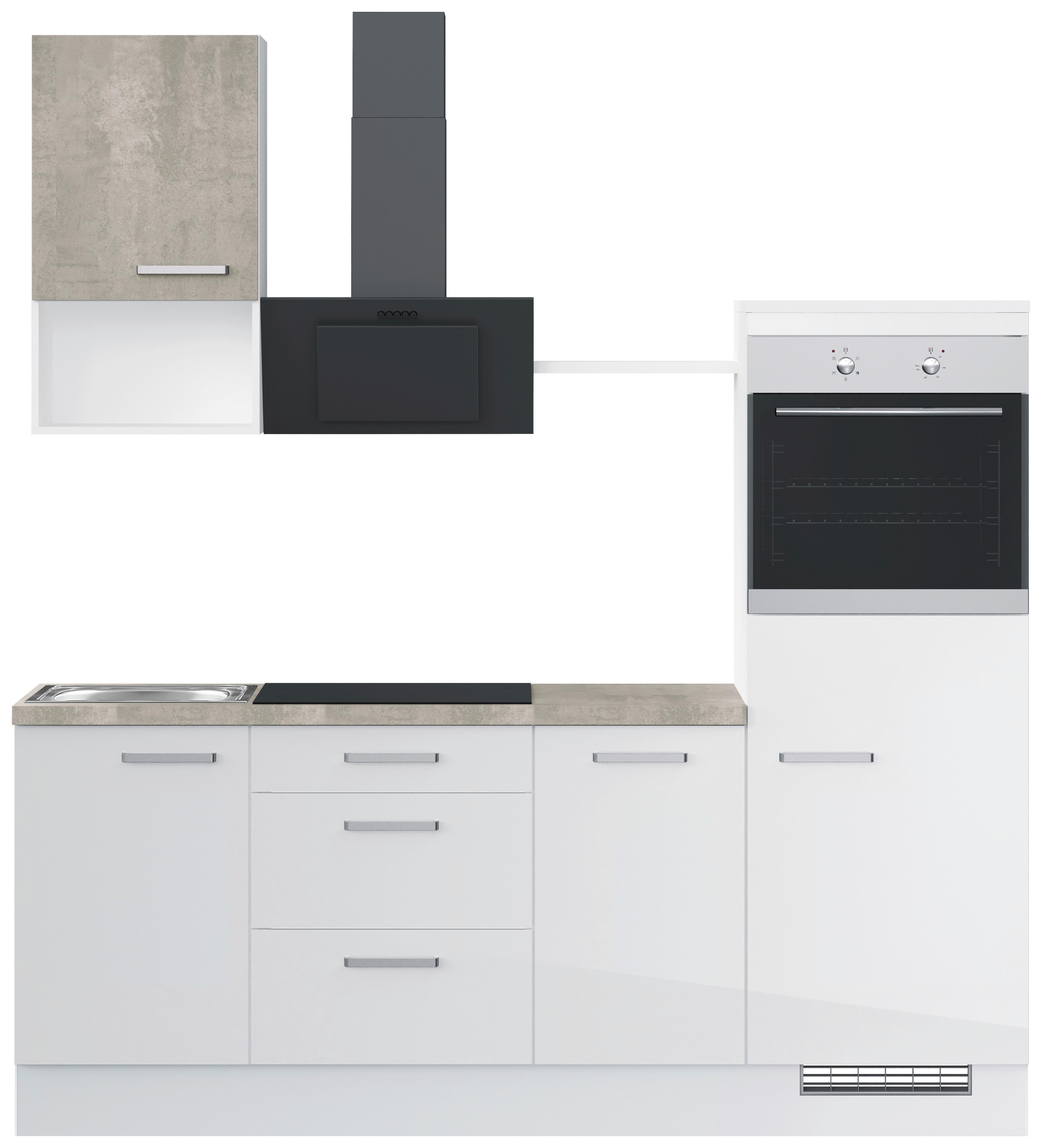 Küchenblock inkl. 5 E-Geräte IP4050 Weiß Hochglanz - Edelstahlfarben/Weiß Hochglanz, Trend, Holzwerkstoff/Metall (215cm) - Impuls