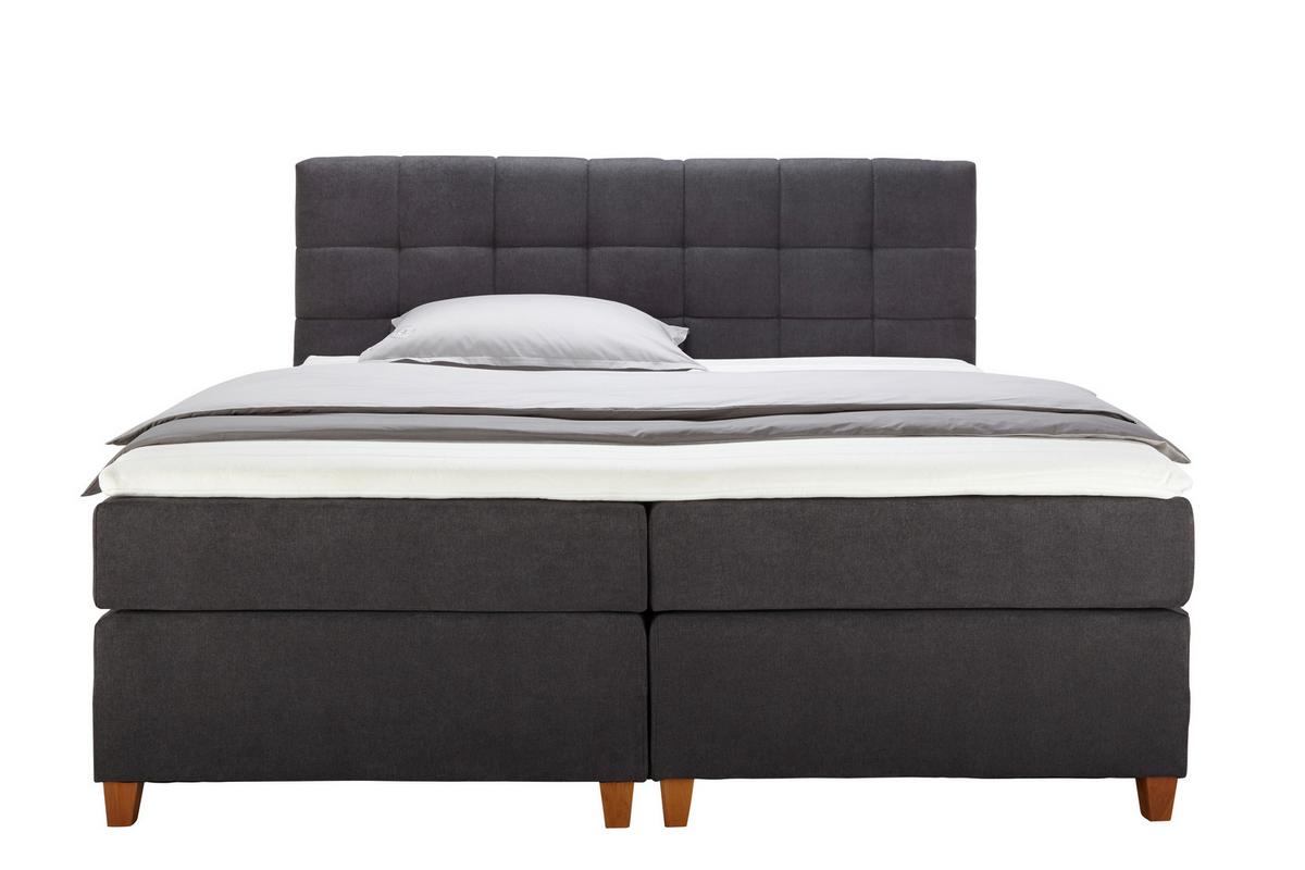 Boxspringbett Jerry ca. 180x200 cm Grau mit Topper - Dunkelgrau/Erlefarben, MODERN, Holz/Holzwerkstoff (180/200cm) - Bessagi Home